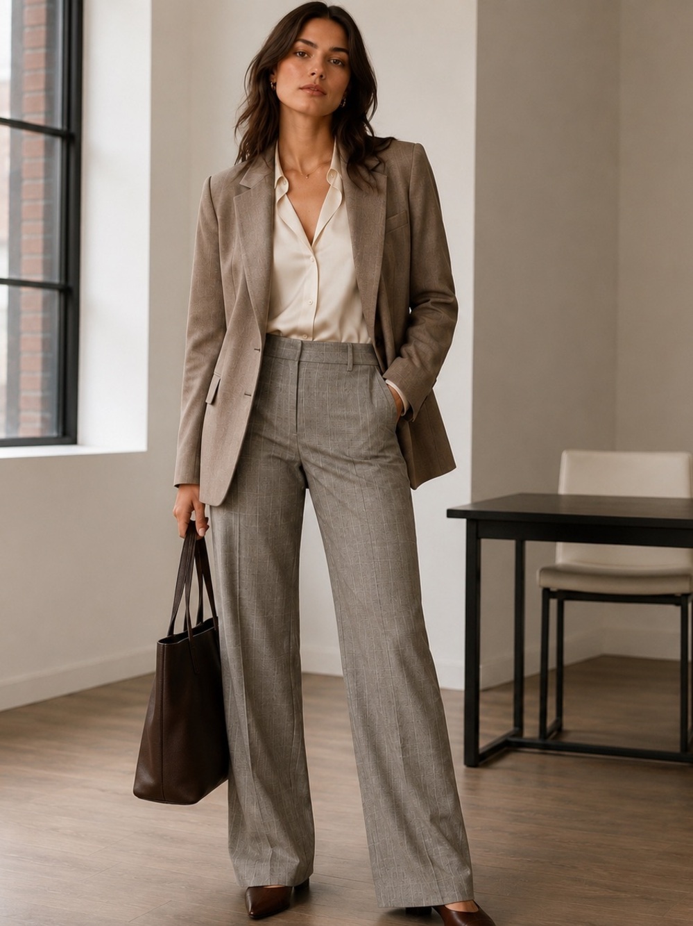 TEENFLO Brown with Blue Pinstripe Dress Pants